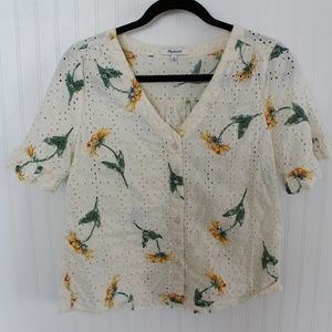 Eyelet Village Ruffle-Sleeve Shirt in Sunflower